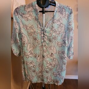 Northern Reflections Mint  Floral Peasant Tunic
